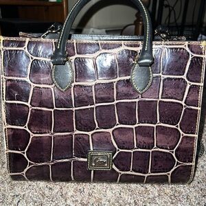 Dooney & Bourke Janine Crocodile Embossed Leather Satchel Handbag Purse Brown